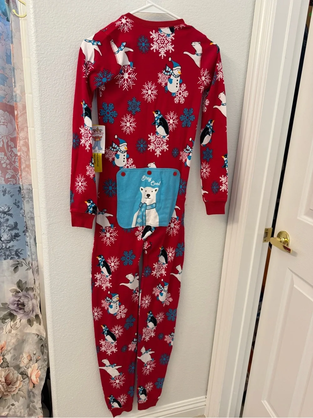 NWT Big Feet Pajama Co Red Kids Penguin Polar Bear Pajamas size 12 cotton